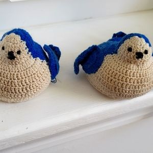 Little knitted birds stuffed with beads on the inside cute for kitchen ornament